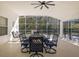 Covered patio with table, chairs, ceiling fan and view of pool at 248 Breezy Oaks Ct, Davenport, FL 33896