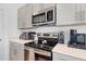 Modern kitchen features stainless steel appliances and light gray cabinets at 4544 Teoli Ct, Kissimmee, FL 34746