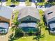 An aerial view of a screened-in pool, nestled between well-maintained lawns and neighboring homes at 509 Cadiz Loop, Davenport, FL 33837