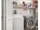 Functional laundry room with modern washer and dryer, and ample storage shelving at 6 Escondido Cir # 58, Altamonte Springs, FL 32701