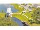 Aerial view of a dock with lakeside covered picnic shelters and walking paths in the community at 2884 Nottel Dr, St Cloud, FL 34772