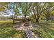 Enjoy evenings around the brick fire pit, surrounded by a circle of seating in the backyard at 3189 Saint James Ave, Deltona, FL 32738
