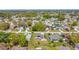 An aerial view showcases a well-maintained neighborhood, featuring neat homes, and verdant trees at 410 Lark Ct, Kissimmee, FL 34759