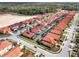 An aerial view showcases a neighborhood with red-tiled roofs, screened-in pools, and well-maintained landscaping at 413 Paloma Dr, Davenport, FL 33837