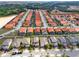 Aerial view of a neighborhood featuring homes with red tile roofs, pools, and green spaces at 413 Paloma Dr, Davenport, FL 33837