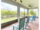 Covered porch with rocking chairs and a fan overlooking the backyard at 461 Treviso Dr, Poinciana, FL 34759