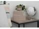 Close up of side table with decorations and plants. Globe, boxes and a candle on top at 6165 Carrier Dr # 2108, Orlando, FL 32819