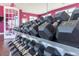 Close-up of gym equipment, including dumbbells, in a well-maintained fitness center at 8982 Shine Drive, Kissimmee, FL 34747