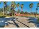 Sand volleyball court with tall palm trees and a red net, perfect for outdoor recreation at 151 Saragossa Ave, Davenport, FL 33897