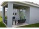 Covered patio featuring comfortable seating and a sliding glass door entrance to the home at 4211 Little Owl Ln, Kissimmee, FL 34746