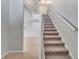 Carpeted staircase with white railing, leading to the upper level at 943 Van Loon Ct, Kissimmee, FL 34758