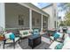 The covered patio includes comfortable seating, a fire pit, a grill, and serene views, ideal for outdoor enjoyment at 1154 Celebration Ave, Celebration, FL 34747