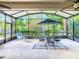 Screened patio featuring seating, a table with an umbrella, and a view of the backyard at 133 Indian Wells Ave, Kissimmee, FL 34759