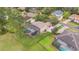 Aerial shot of backyard showcasing a pool, lush yard, and screened enclosure at 1686 Shadowmoss Cir, Lake Mary, FL 32746