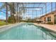 A serene enclosed pool and backyard with lounge chairs and landscaping at 1686 Shadowmoss Cir, Lake Mary, FL 32746