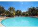 Large community pool surrounded by palm trees and lounge chairs under blue skies at 2962 Lucayan Harbour Cir # 102, Kissimmee, FL 34746