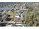 Aerial view of homes near a pond featuring fenced yards and screened pools in a residential neighborhood at 3123 Fairfield Dr, Kissimmee, FL 34743