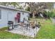 Backyard with patio, BBQ grill, outdoor seating, privacy fence, and mature trees at 4884 Meadow Dr, St Cloud, FL 34772