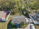 Aerial view of a single Gathering home with a large, fenced backyard and mature trees, offering privacy and outdoor space at 615 N Emory Ave, Kissimmee, FL 34741