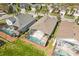 Aerial view of a screened-in pool and patio area, perfect for outdoor entertaining at 8063 King Palm Cir, Kissimmee, FL 34747