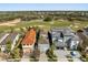 Aerial view of houses, landscaping, golf course and nearby highway at 861 Golden Bear Dr, Reunion, FL 34747