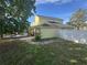 View of home's backyard featuring pool and fencing with lush lawn at 1201 Providence Blvd, Kissimmee, FL 34744