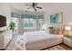 Virtually staged main bedroom with large windows, neutral decor, and a serene atmosphere at 153 Ventana Dr, Poinciana, FL 34759