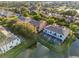 An aerial view of a community with ponds and screened-in patios at the back of the units at 1717 Retreat Cir, Clermont, FL 34714