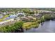 Aerial view of townhomes near a tranquil lake, surrounded by lush greenery and beautiful landscaping at 486 Lake Shore Pkwy, Davenport, FL 33896