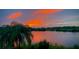 Stunning lake view with palm trees and vibrant sunset colors reflecting on the water at 486 Lake Shore Pkwy, Davenport, FL 33896