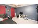 Bedroom with ceiling fan, neutral carpet, and grey walls at 5640 Silver Thistle Ln, St Cloud, FL 34772