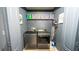 Functional laundry room includes washer, dryer, storage shelf, and easy access from the house at 5640 Silver Thistle Ln, St Cloud, FL 34772