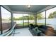 Enclosed patio with seating area provides a shaded space to unwind and enjoy the outdoors at 5640 Silver Thistle Ln, St Cloud, FL 34772