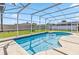 Beautiful pool and patio area enclosed in a screened lanai, overlooking the lush backyard at 7706 Water Oak Ct, Kissimmee, FL 34747