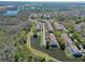 An aerial view of a community of multi-Gathering homes with a pond and views of a conservation area and neighborhood at 1645 Retreat Cir, Clermont, FL 34714