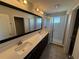 Modern bathroom with a double vanity, large mirror, and glass-enclosed shower at 220 Brookes Pl, Haines City, FL 33844