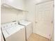 Functional laundry room featuring a washer, dryer, shelving and access door at 296 Sand Ridge Dr, Davenport, FL 33896