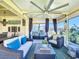 This lanai offers comfortable seating, stylish decor, and lots of space to entertain in this outdoor living area at 3240 Songbird Cir, Harmony, FL 34773