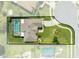 Aerial view of a single-Gathering home featuring a screened-in pool, well-maintained lawn and a curved driveway at 3303 Ann Arbor Ct, St Cloud, FL 34772