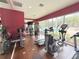A fitness center featuring modern exercise equipment, mirrored walls, and large windows overlooking the pool area for a bright workout space at 5364 Diplomat Ct # 106, Kissimmee, FL 34746
