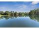 Calm lake showcasing the serene waterfront setting of the property, with lush trees in the background at 1251 Aquila Loop, Celebration, FL 34747