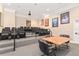 Community theater with tiered seating, projector, movie posters, and table with comfortable chairs at 1370 Tuscana Ln # 5406, Davenport, FL 33896