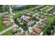 Aerial view of community pool and surrounding homes in a residential neighborhood near a lake at 2981 Winding Trl, Kissimmee, FL 34746