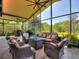 Entertain in style on the lanai with comfortable seating, ceiling fans, and expansive views of the private yard at 1233 Cambria Bnd, Kissimmee, FL 34759