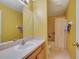 Bathroom with a white countertop, a large mirror, and a shower with a white curtain at 1437 Swift Ct, Kissimmee, FL 34759