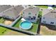 Aerial view of a backyard with a pool, patio, and fenced yard providing privacy and space at 260 Willow Bend Dr, Davenport, FL 33897
