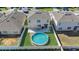 Aerial view of a backyard with a pool, patio, and fenced yard providing privacy and space at 260 Willow Bend Dr, Davenport, FL 33897