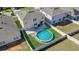 Aerial view of a backyard with a pool, patio, and fenced yard providing privacy and space at 260 Willow Bend Dr, Davenport, FL 33897