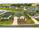 Aerial view of homes with screened pools and a pond, showcasing a desirable neighborhood at 407 Reserve Dr, Davenport, FL 33896