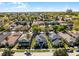 Beautiful neighborhood view featuring a two-story gray home with well-kept lawn, outlined in blue at 7412 Soiree Way, Reunion, FL 34747
